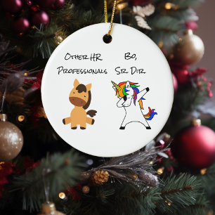 Fun Unicorn HR Human Resources Professional Custom Ceramic Tree Decoration