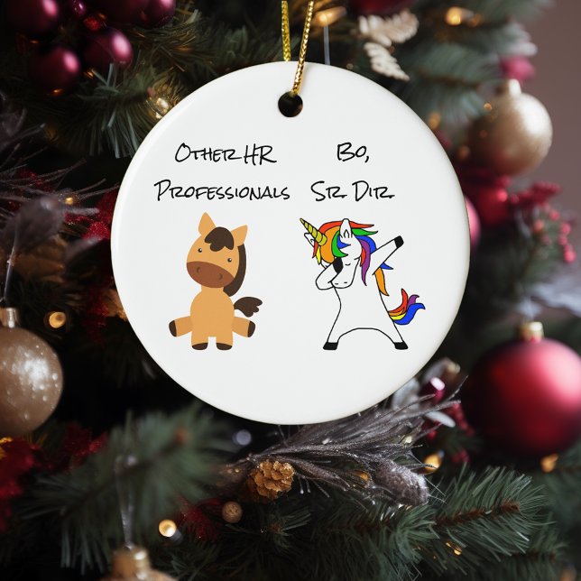 Fun Unicorn HR Human Resources Professional Custom Ceramic Tree Decoration (Creator Uploaded)