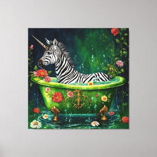 Fun Unicorn Zebra in a Bathtub Canvas Print