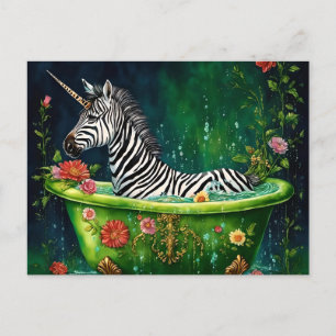 Fun Unicorn Zebra in a Bathtub Postcard