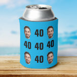 Fun Unique 40th Birthday Photo Cool Retro<br><div class="desc">Fun 40th birthday photo can cooler in a retro bold light blue design. The year is customisable to suit any birthday year! To get the cutout effect please use a png file with the background already cut out. If not, the photo will appear as a circle surrounded by its own...</div>