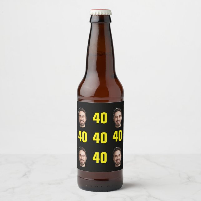 Fun Unique 40th Birthday Photo Cool Retro Beer Bottle Label (Front)