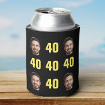 Fun Unique 40th Birthday Photo Cool Retro Can Cooler<br><div class="desc">Fun 40th birthday photo can cooler in retro bold yellow design. Year is customisable to suit any birthday year! To get the cutout effect please use a png file with background already cut out. If not, photo will appear as a circle surrounded by it's own background, just like the preview...</div>