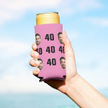 Fun Unique 40th Birthday Photo Cool Retro Seltzer Can Cooler<br><div class="desc">Fun 40th birthday photo seltzer can cooler in a retro bold pink design. The year is customisable to suit any birthday year! To get the cutout effect please use a png file with the background already cut out. If not, the photo will appear as a circle surrounded by its own...</div>