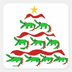 Fun Unique Alligator Art Christmas Tree Square Sticker