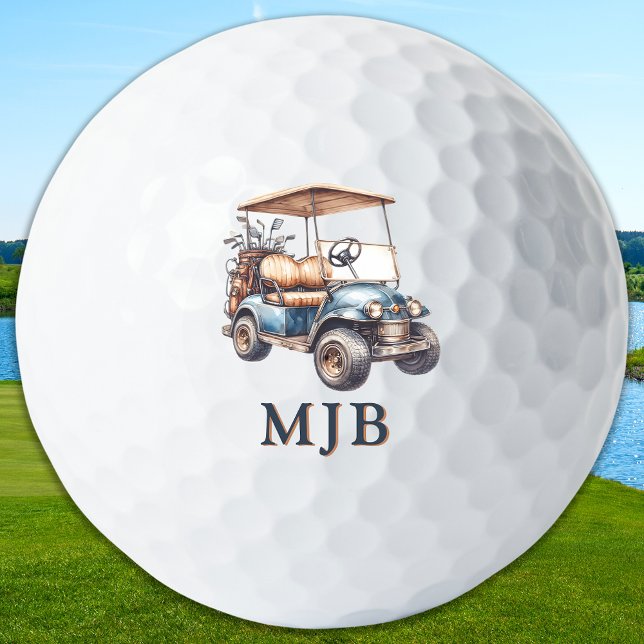 Fun Unique Golfer Cart Custom 3 Initial Monogram Golf Balls (Creator Uploaded)