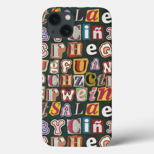 Fun unique hand drawn letters Colourful Green iPhone 13 Case