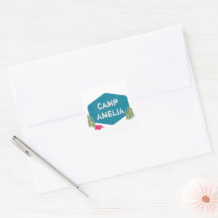 Fun Unique Personalised Camp Birthday Party Pink Square Sticker