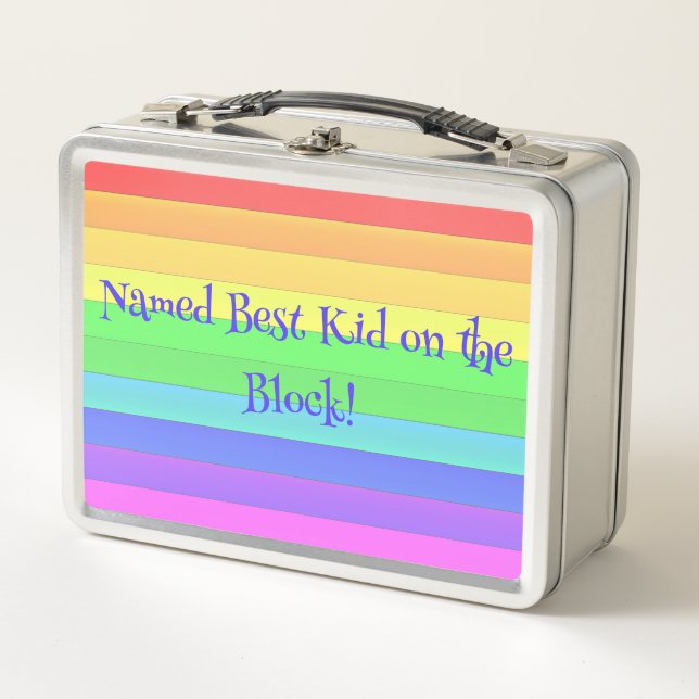 Fun, Unique Personalised Colourful Rainbow Stripes Metal Lunch Box (Front)