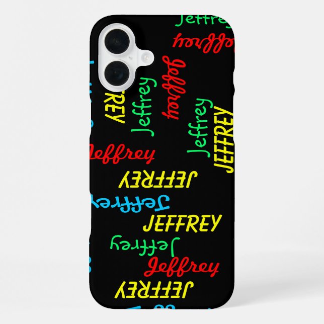 Fun Unique Repeating Names on Black, Personalised iPhone Case (Back)