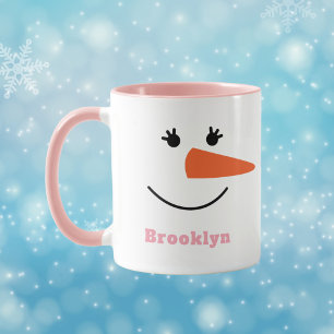 Fun Unique Trendy Custom Name Happy Snowman Face Mug