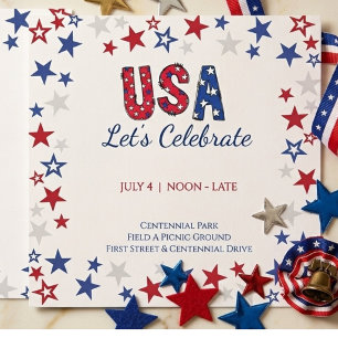 Fun USA Birthday Celebration Red White and Blue  Invitation
