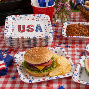 Fun USA Birthday Celebration Red White and Blue  Paper Plate