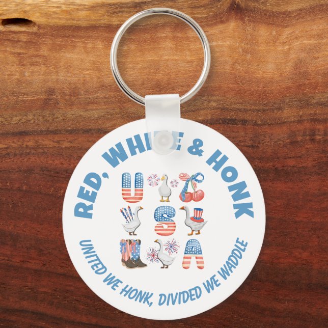 Fun USA Goose RED WHITE AND HONK 4th of July Key Ring (Front)
