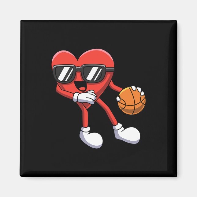 Fun Valentines Day Heart Playing Basketball Boys K Magnet (Front)