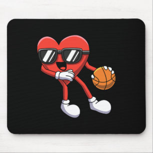 Fun Valentines Day Heart Playing Basketball Boys K Mouse Mat