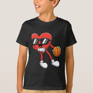 Fun Valentines Day Heart Playing Basketball Boys K T-Shirt