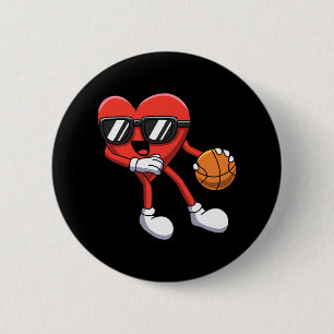 Fun Valentines Day Heart Playing Bysketbyll Boys K 6 Cm Round Badge
