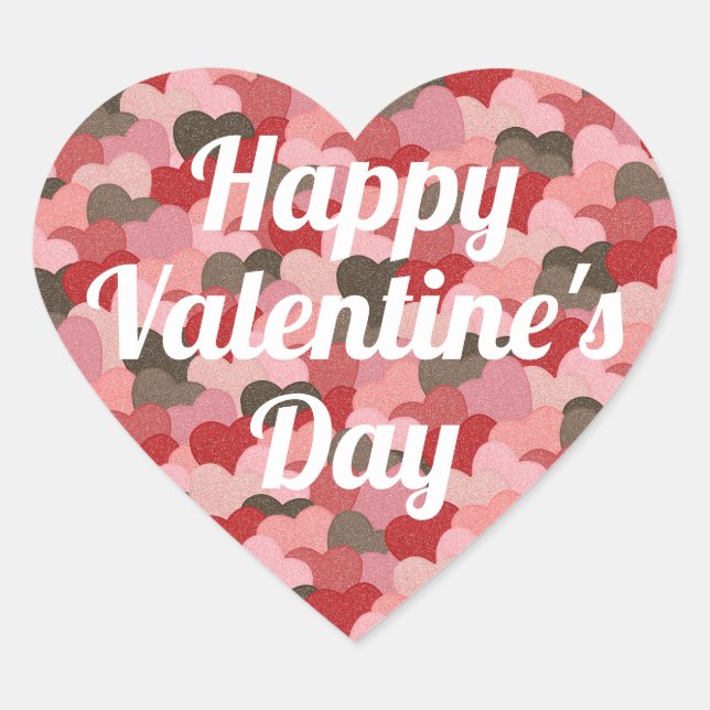 Fun Valentines Day Paper Hearts Pattern Heart Sticker (Front)