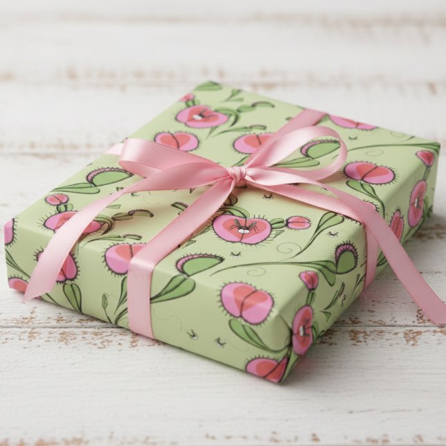 Fun Venus Flytrap Plants Botanical Wrapping Paper (Cute Botanical Venus Flytrap Plants Whimsical Kids Wrapping Paper for Valentine's Day & Birthday)