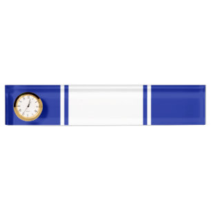 Fun Vertical White Royal Blue Racing Stripes Clock Nameplate