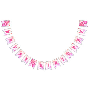 Fun Vibrant Happy Birthday Pink Peach Flower Bunting