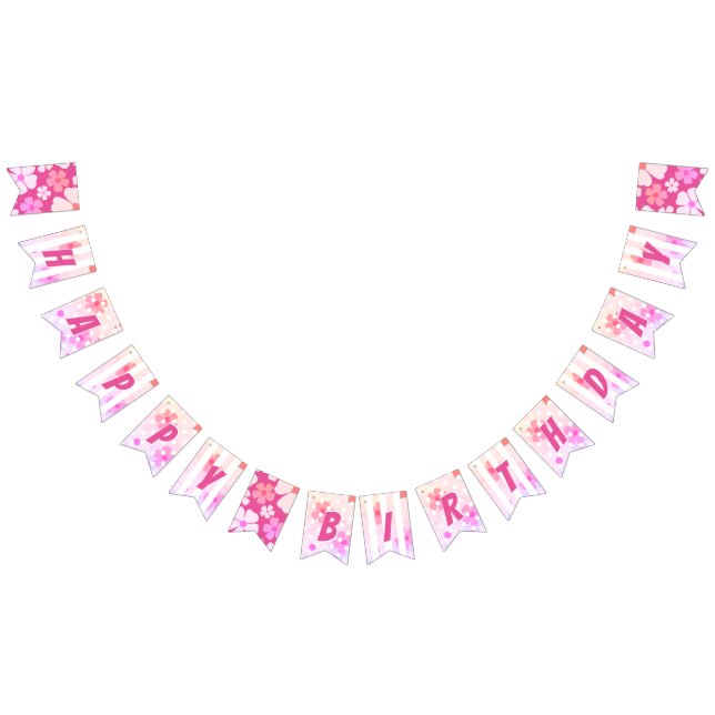 Fun Vibrant Happy Birthday Pink Peach Flower Bunting (All)