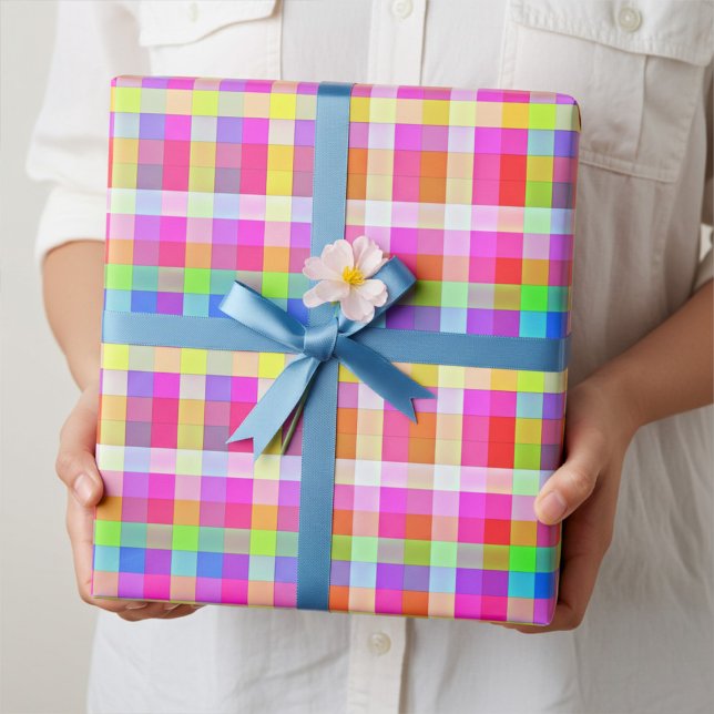Fun Vibrant Rainbow Coloured Squares Wrapping Pape Paper (Creator Uploaded)