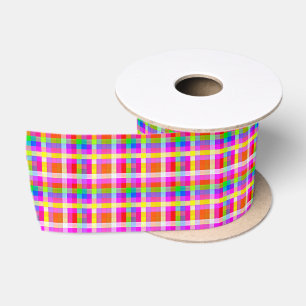 Fun Vibrant Rainbow Colourful Squares Satin Ribbon