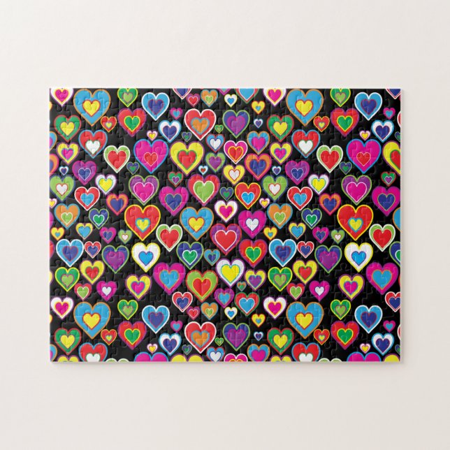 Fun Vibrant Rainbow of Hearts Pattern Love Jigsaw Puzzle (Horizontal)