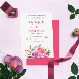 Fun Vibrant Violet Fuchsia Floral Invitation