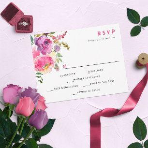 Fun Vibrant Violet Fuchsia Floral RSVP Card