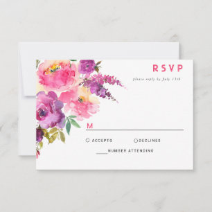 Fun Vibrant Violet Fuchsia Floral RSVP Card