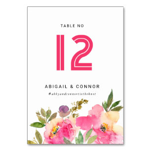 Fun Vibrant Violet Fuchsia Floral Table Number