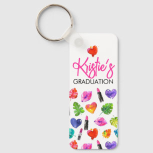 Fun Vibrant Watercolor Lipsticks Graduation Party Key Ring