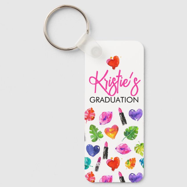 Fun Vibrant Watercolor Lipsticks Graduation Party Key Ring (Front)