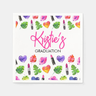 Fun Vibrant Watercolor Lipsticks Graduation Party Napkin