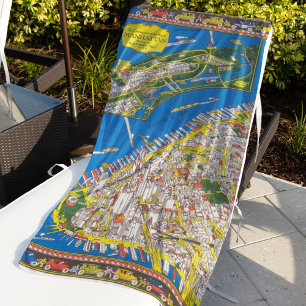 Fun Vintage 1926 Restored Pictorial Manhattan Map Beach Towel