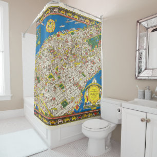 Fun Vintage 1926 Restored Pictorial Manhattan Map Shower Curtain