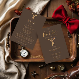 Fun Vintage Circus Strongman Brown Groomsman Invitation