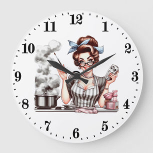 Fun vintage cooking lady  large clock