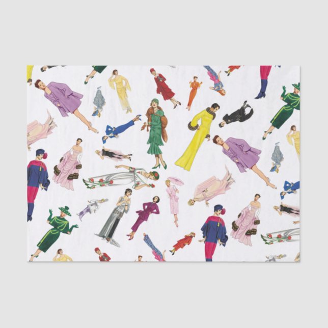 Fun Vintage Dresses Fashion Illustration Pattern Tissue Paper (Front)