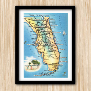 Fun Vintage Florida Map Poster
