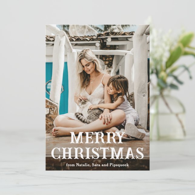 Fun Vintage Font Photo Modern Christmas Holiday Card (Standing Front)
