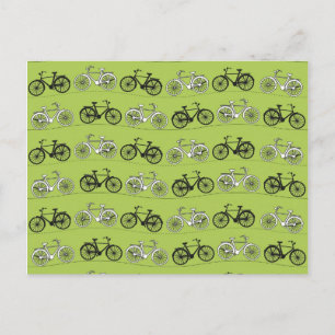 Fun Vintage Green Bicycles Pattern Print Postcard