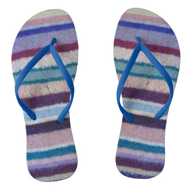 fun vintage hand knitted colourful stripey flip flops (Footbed)