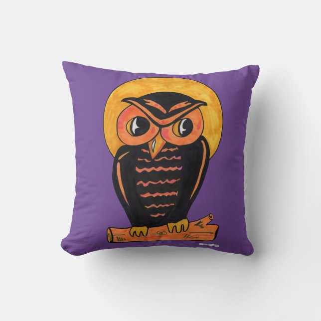 Fun Vintage Owl Halloween Cartoon Character Art Cushion (Front)