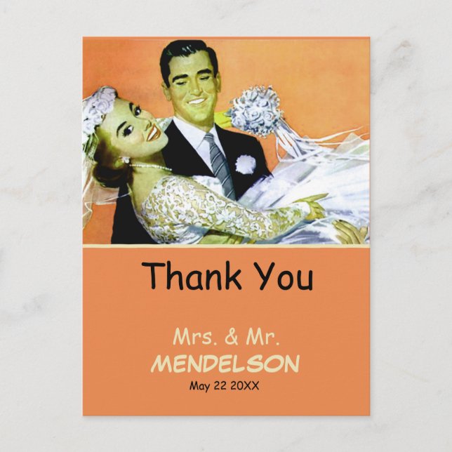 Fun vintage personalised wedding postcard (Front)