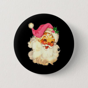 Fun Vintage Pink Santa Claus Pink Christmas Design 6 Cm Round Badge