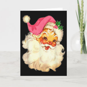 Fun Vintage Pink Santa Claus Pink Christmas Design Card